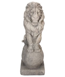 17.75" Sitting Lion on Ball Pedestal Outdoor Garden Statue