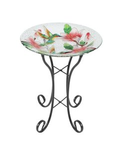 Luxen Home Hummingbird Bird Glass Bath with Metal Stand WHP1160