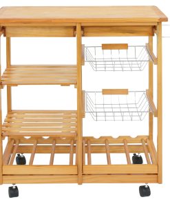 Zeny Kitchen Cart Island Wooden Storage Trolley Utility Cart W/ Drawers and Baskets