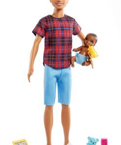 Barbie Skipper Babysitters Inc Dolls & Accessories, Small Brunette Boy & Baby Dolls, 4 Themed Pieces