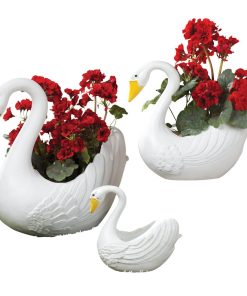 Swan Garden Planters, White, Set of 3