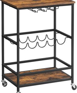 Bar Cart, Serving Cart, Industrial, Rustic Brown and Black