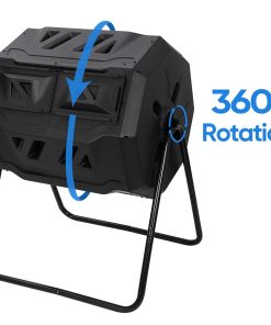 ZenSports 43Gal Outdoor Compost Tumbler Bin - Dual Chambers, Sliding Doors, Black,