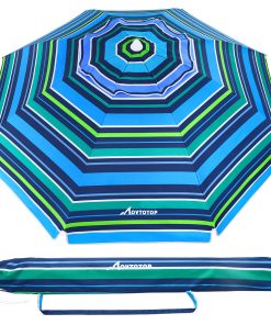 MOVTOTOP 6.5ft Beach Umbrella Striped Sun Shelter UV for Beach Travel
