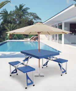 Ktaxon Portable Folding Picnic Table With 4-Person Chair Seats, Foldable Camping Table, Aluminium Alloy