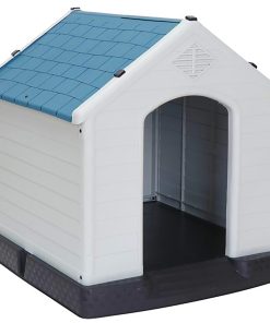 ZENY Plastic Indoor Outdoor Dog House Medium Pet Doghouse White, Blue Roof
