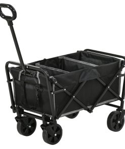 Outsunny Collapsible Folding Wagon Cart, Garden Wagon Portable Cart Black